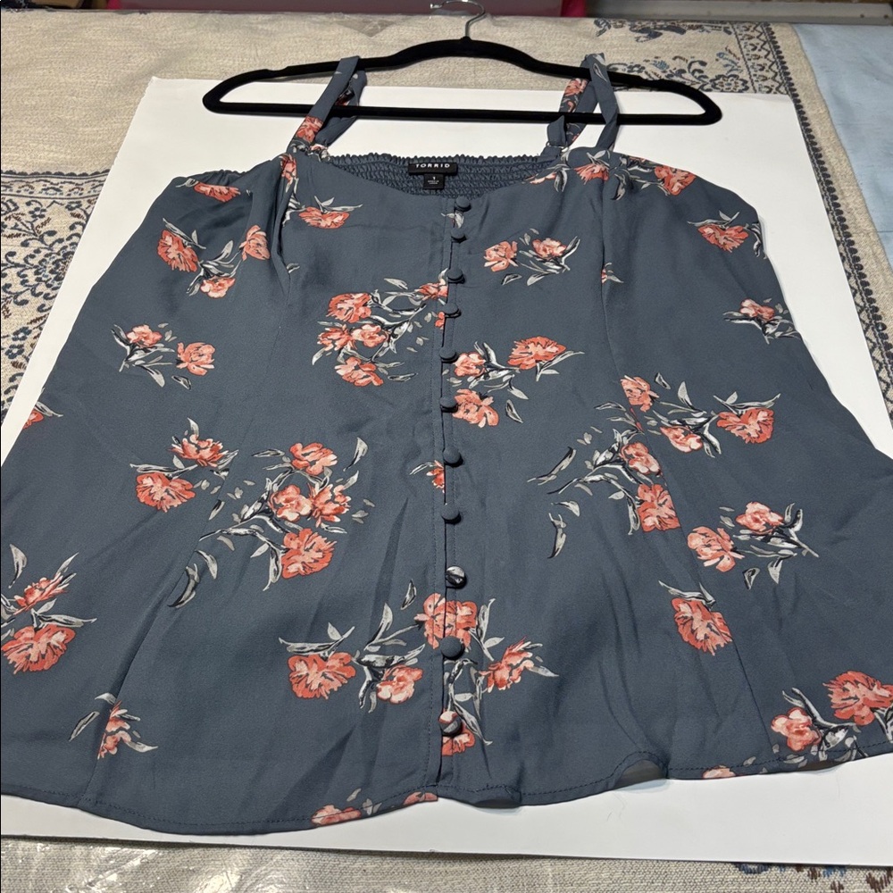 Torrid Blue Floral Button-Down Top